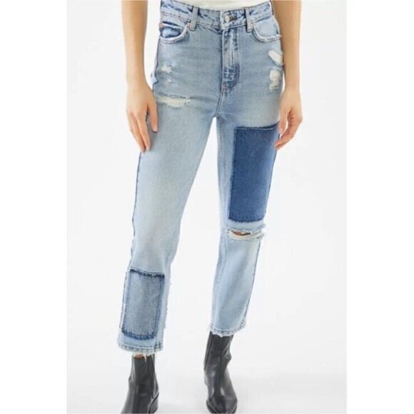 BDG Urban Outfitters Women's Sz 29 Slim Straight Patch Work Distressed Jeans - Picture 1 of 10